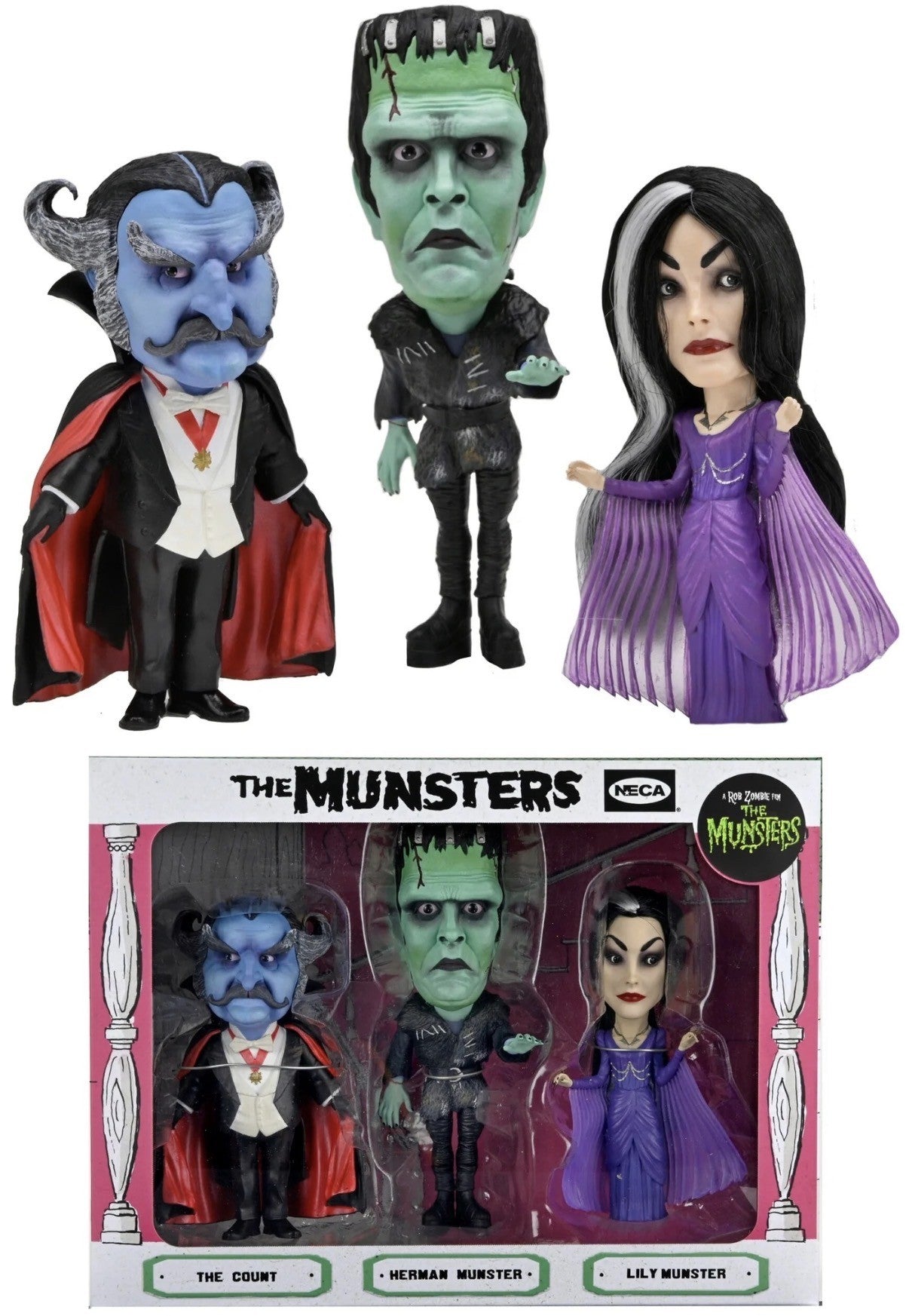 NECA Rob Zombie's The Munsters - Retro Big Head Figure 3 Pack